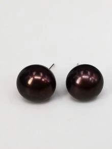 1 Pair 9-9.5mm Natural Freshwater Pearl S925 Silver Stud Earrings - Black - View 4