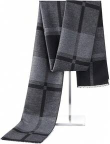 Bufanda larga suave de invierno para hombres de American , bufanda de cuadros con borlas para hombres, bufandas clásicas suaves - Rojo - Ver 6