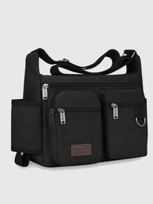 Multi-Pocket Canvas Shoulder Bag – Casual Utility Crossbody Satchel For Men, Daily Travel Organizer With Bottle Holder