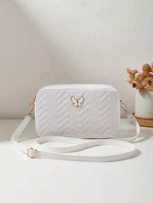 Fashionable Casual Crossbody Bag For Women, With Detachable Woven Strap, Comfortable Texture, Wavy Pattern, Exquisite Decoration & Classic Design, Versatile & Niche - White - View 4