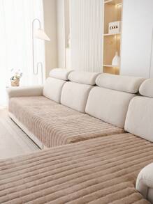 1pc Veet Washable Non-Slip L-Shaped Sofa Cover, Fits 3-Seater Sofa, Quilted Design, Magnetic Closure, Pet-Friendly Protection - Gray Velvet Sofa Cover