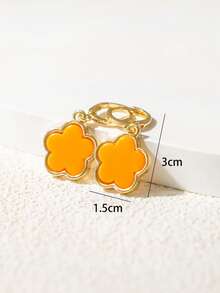 1对金属时尚幸运四叶草吊坠耳环 - 橘色 - 查看 3