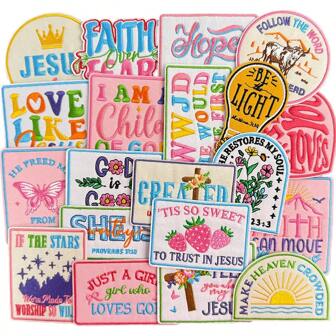 20 PIEZAS Grandes parches de hierro con diseño de fe para ropa, apliques bordados religiosos de Jesús y la Biblia, insignias con citas cristianas para coser o planchar en gorras de camionero, chaquetas, jeans, bolsas, manualidades, decoraciones DIY