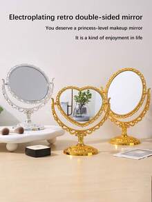 1pc Elegant European Style Double-Sided Makeup Mirror(Plastic Housing), Design And Decoration Craftsmanship, Desktop Love Double-Sided Makeup Mirror, Valentine'S Day Wedding, Birthday Party, Bathroom Accessories, Retro Decoration, Home Dressing Mirror, Room Decoration Aesthetics, Home Decor - Multicolor - View 2