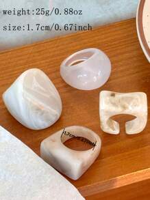 4pcs Retro Fresh Resin Rings For Women, Suitable For Autumn/Winter