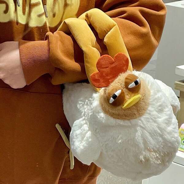 Cute Viral Chicken Plush Doll Shoulder Bag, Unique Cartoon Character Crossbody Bag, Handbag