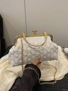 2025年新款花卉链条正装手拿包，时尚手提包，单肩包和斜挎包，纯色，款式多样 - 白色 - 查看 10