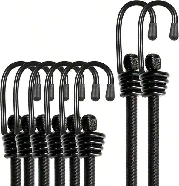 Bungee Cords With Hooks, Heavy Duty Outdoor Elastic Bungee Straps,No Odour Industrial Grade Bungee Rope For Securing Tarps, Luggage, Tents, Bikes Or Garden Tidying 24inch 4Pcs (Black)