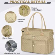 Teacher Tote Bag 15.6 Inch Laptop Bag For Women Work Bag Laptop Tote Nurse Bag Professional Computer Messenger Bag With Insulated Pocket, Laptop Briefcase For Office, College, Nursing - Màu Khaki - Xem 4