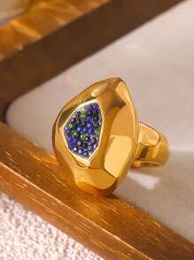 1pc Elegant Multi-Faceted Colorful Crystal Stainless Steel Ring, Women's Daily Accessory