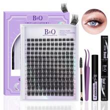 B&Qaugen Lash Clusters Kit Kit de extensión de pestañas naturales para principiantes Z01 144 PCS Wispy Eyelash Extension Kit 8-18 Mixed Cluster Eyelash Extensions Kit D Curl Diy Lash Extension Kit at Home(kit,Z01) - Negro - Ver 10