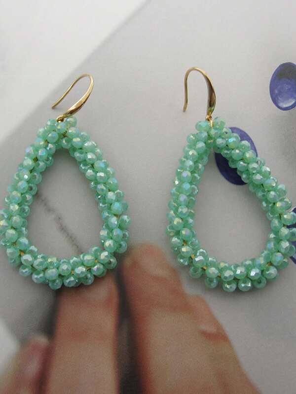 1 Par de aretes de estilo vintage con gota de agua geométrica, hechos a mano con cristal imitación y cuentas, en estilo bohemio, adecuados para días festivos, San Valentín, festivales de música, bodas como regalo para amigos y amantes, para uso diario, fiestas