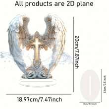 1pc Bohemian Style Acrylic Angel Wing Cross Decoration - 2D Desktop And Window Display Decor, No Electricity Needed, Suitable For Various Room Types, Gift And Sun Catcher, Random Style
