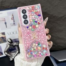 1pc Pearl Butterfly Rhinestone Hard Shell Phone Case Compatible With Samsung Galaxy Z Fold 7/6/5/4/3 5G Waterproof Shockproof Anti-Fall Scratch Resistant - Pink - View 3