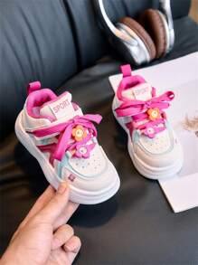 1 双儿童休闲运动鞋，紫红色皮革鞋面透气儿童鞋，舒适时尚钩环扣，适合春夏季，幼儿/婴儿鞋 - 玫紅色 - 查看 2