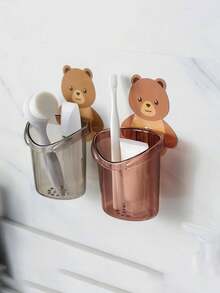 2 件免钉小熊架子壁挂式牙刷牙膏杯香皂梳浴室收纳整理架 - 彩色 - 查看 9