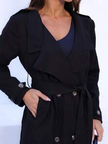 Women's Trench Coat In Premium Tailoring With Thermal Lining - Black - View 5