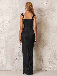 PARTHEA Backless Split Bodycon Contrast Lace Cami Elegant Formal Evening Gowns,Long Party Dresses,Elegant Dresses For Party,Matric Dance Black Dresses(Zipper,Sexy,Elastic Force) - Black - View 2