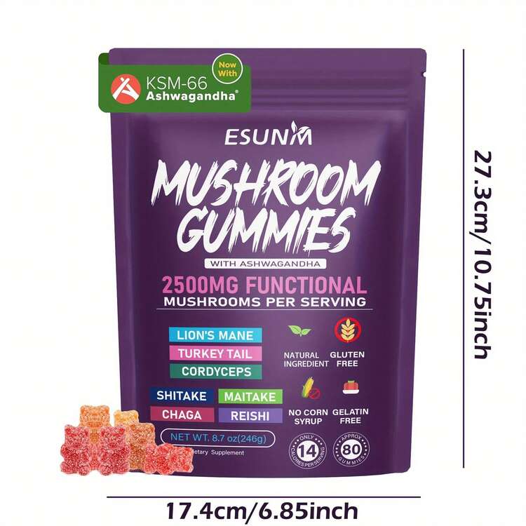 Ashwagandha Natural Mushroom Gummies - Meticulously Selected Ingredients Such As Cordyceps And Lion's Mane Mushroom, Vegan - Friendly With No Burden. - 1 Bag - View 4