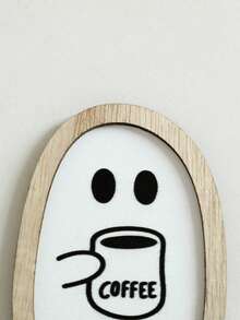 1 pieza Decoración de madera con cafetera con diseño de fantasma de Halloween, decoración de pared con diseño lindo de fantasma, perfecto para amantes del café, accesorios de cocina de Halloween, apto para el hogar, cafetería y decoración de pared - Multicolor - Ver 9