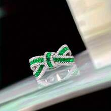 New Fashion Exquisite Red Synthetic Bow Ring Engagement Anniversary Ring Women's Jewelry Daily Casual Accessories - 綠色 - 查看 10
