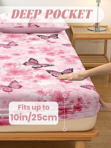 1件蝴蝶图案床裙，床垫保护罩，粉色床罩，床单，舒适家纺，透气防起球床垫保护罩，床罩，家居装饰，卧室/宿舍床裙，适合所有床型 - 单人床、双人床、大号床、特大号床，四季皆宜，可机洗，防尘防滑，不含枕头和枕套，非常适合作为节日礼物，情人节风格 - 彩色 - 查看 5