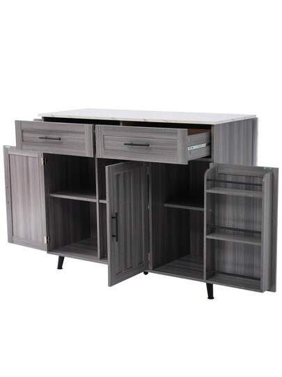 Kitchen Isl Sideboard Marble Effect Worktop, Extendable Tabletop Storage Space, Serving Trolley Wheels Drawers, Ideal Dining Room view 11