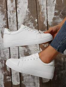 女士运动休闲鞋，加大码滑板鞋，新款，学生百搭，休闲运动，户外白鞋 - 白色 - 查看 10