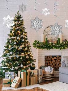 30pcs-Winter Snowflake Hanging Swirl Decorations, White Silver Christmas Glitter Snowflake Hanging Swirl Decorations, Hanging Streamers For Christmas Winter Wonderland, Frozen New Year Birthday Party Supplies, Snowflake Hanging Swirls And Charm Decorations, Winter Party Wonderland Christmas Day Decorations. - Multicolor - View 4