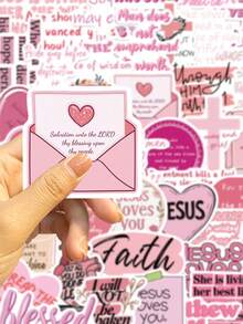 50pcs Pink Bible Jesus Graffiti Scripture Creative Stickers Decorative Mobile Phone Case, Water Cup, Guitar, Computer Waterproof Decals