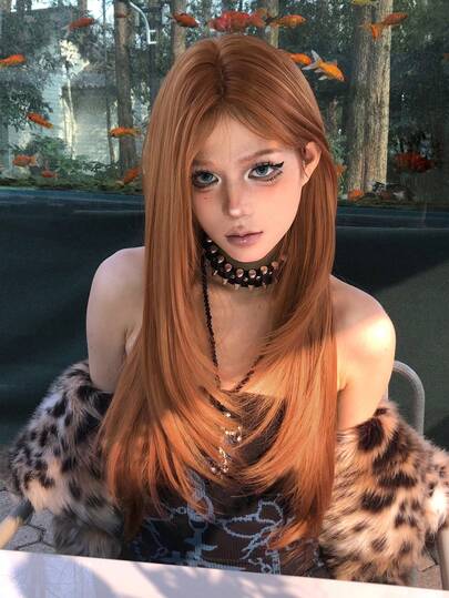 alicegarden Pannspets 4 * 1, Rak pannspetsperuk, Smutsig orange 28 tum naturlig halvvävd peruk för dagligt bruk, naturlig realistisk peruk för dagligt bruk