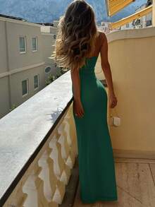 Women's Elegant Romantic Sunset Date Valentine's Day Sweet Lace Mesh Dress, Fitted Party Spring Summer - Dark Green - View 5