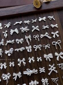 10/100/500pcs 3D Silver Bow Heart Nail Art Decorations, Korean Style Metal Bow, Star, Moon Nail Jewelry, Y2K Punk Nail Gems, DIY For Acrylic Nail Stickers, Phone Cases, Shoes, Clothes, Bags Nails Nail Supplies Nail Charms - Multicolor - View 5