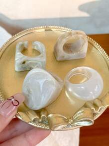 4pcs Retro Fresh Resin Rings For Women, Suitable For Autumn/Winter