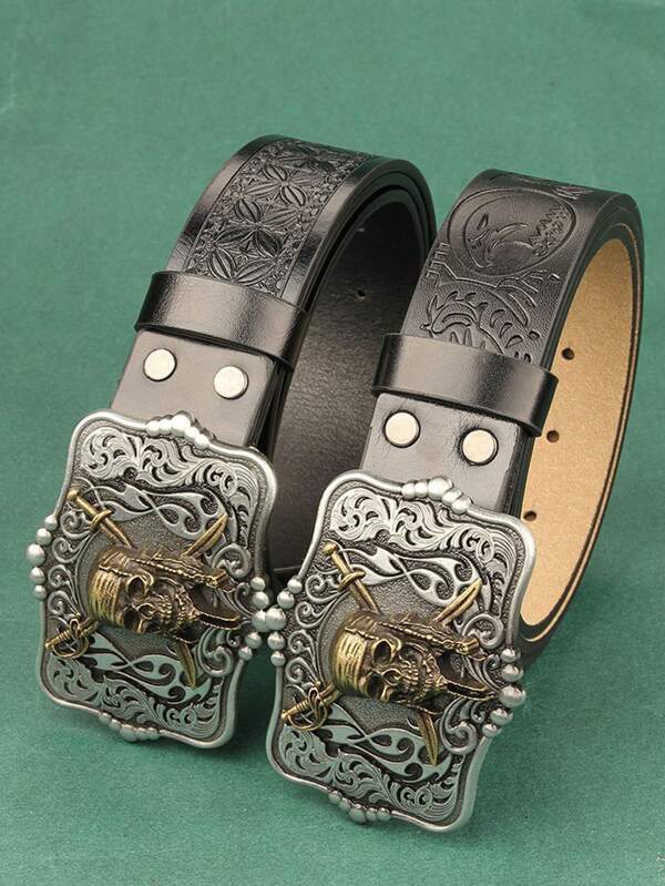 Vintage Inspired 3.7cm Wide Motorcycle Design Leather Belt, Suitable For Valentine's Day/Thanksgiving, Gift