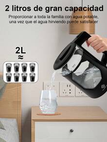 1 pieza Hervidor de vidrio de borosilicato alto, para el hogar hervidor de agua, Jarra Eléctrica de Vidrio Cafetera Tetera Eléctrica 2 Litros 1000 W Apagado Automatico Hierve agua en minutos Base Removible, luz azul transparente, apagado automático, previene quemaduras secas - Tipo de Enchufe A USA (110-127V) - Ver 4