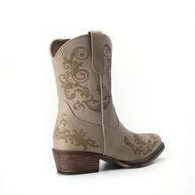 女式西部风短靴：低跟粗跟、方头、秋季短靴 - 米色 - 查看 7