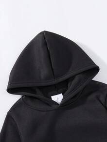 2件套男童趣味印花抓绒连帽衫卫衣和运动裤运动套装 - 黑色 - 查看 3