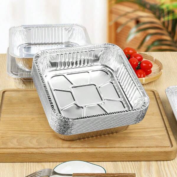 20pcs Square Aluminum Foil Air Fryer Liners - Square Shape, Heat Resistant, Non-Stick, Easy To Clean, Ideal For Baking And Cooking, Essential Kitchen Accessory