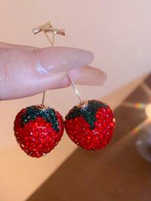Andkiss 1 par de pendientes elegantes y de moda con diseño de fresa, adecuados para uso diario - Rojo - Ver 5