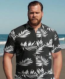 Big And Tall Men's Hawaiian Shirt - Short Sleeve, Tropical Floral Button Down Casual Summer Beach Shirthalloween - Lá cọ đen mới - Xem 10