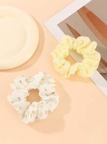 2pcs/Set Original Ditsy Floral Casual Polyester-Spandex Outfit, Ponytail Holders, Hair Elastics, Hair Rope, Hair Bobbles - Violet Purple - View 11