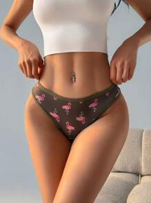 6 条装女士火烈鸟印花冰丝丁字裤无缝低腰丁字裤 - 柔软透气，舒适，适合日常穿着、运动、瑜伽三角裤