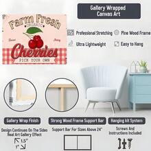 1 Pc Framed Farm Fresh Sweet Juicy Cherries Vintage Metal, Retro Fruit Poster Decorative Wall Art Canvas Poster Painting Wall Decor For Bedroom Living Room - Apricot - View 3