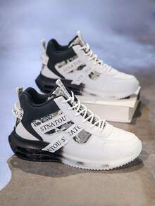 Men's Fashion Streetwear Sports Shoes, Comfortable Non-Slip Casual Lace-Up Athletic Shoes, Suitable For Men's Outdoor Activities High-Top Sneakers, Unisex Design, Shock-Absorbing Air Cushion Increasing Height Men Shoes