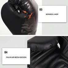 GINGPAI 10盎司/12盎司/14盎司成人拳击手套，专业泰拳/踢拳手套，中国龙纹图案，加厚衬垫，男女通用，适合训练和实战 - 彩色 - 查看 9