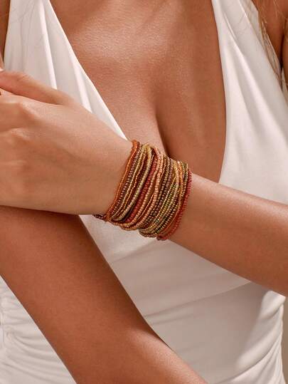 20pcs/Set Bohemian Style Glass Beaded Colorful Stacking Bracelet For Women