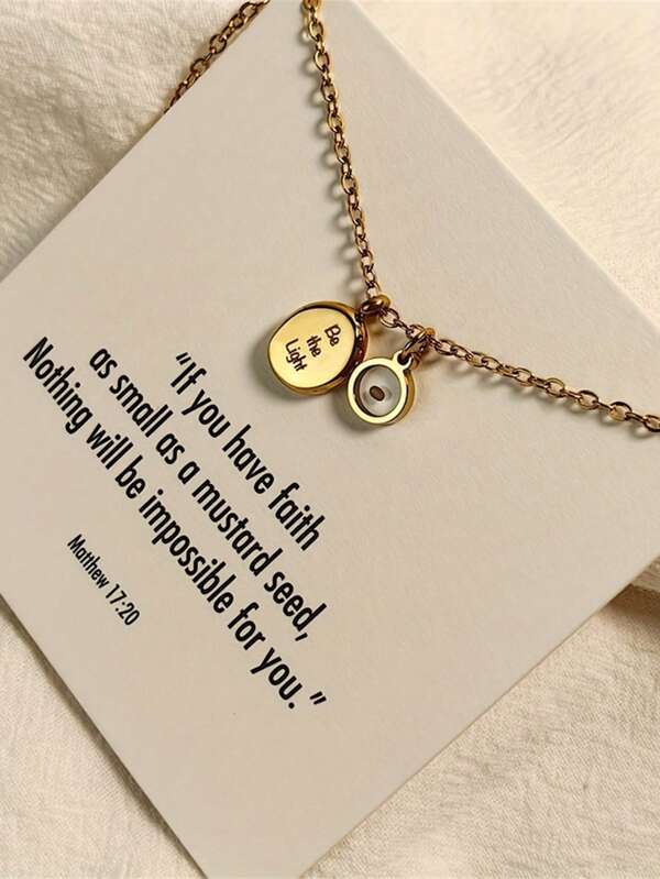1pc Stainless Steel Mustard Seed "Be The Light" Inspirational Pendant Necklace, Accessory For Daily Wear And Vacation, Jewelry For All Seasons