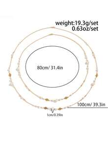 2 件优雅仿珍珠流苏吊坠长项链，时尚金属金色项链，适合女士，适合派对、聚会、郊游、正式场合 - 金色 - 查看 3