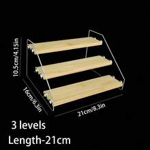 1 pieza Estantería de almacenamiento transparente de varios niveles, estantería escalonada minimalista de acrílico para perfumes, aceites esenciales, figuras, exhibición de postres, bolsas de maquillaje, artículos de viaje - Ancho del tablero de bambú de 5,5 cm. - Ver 24